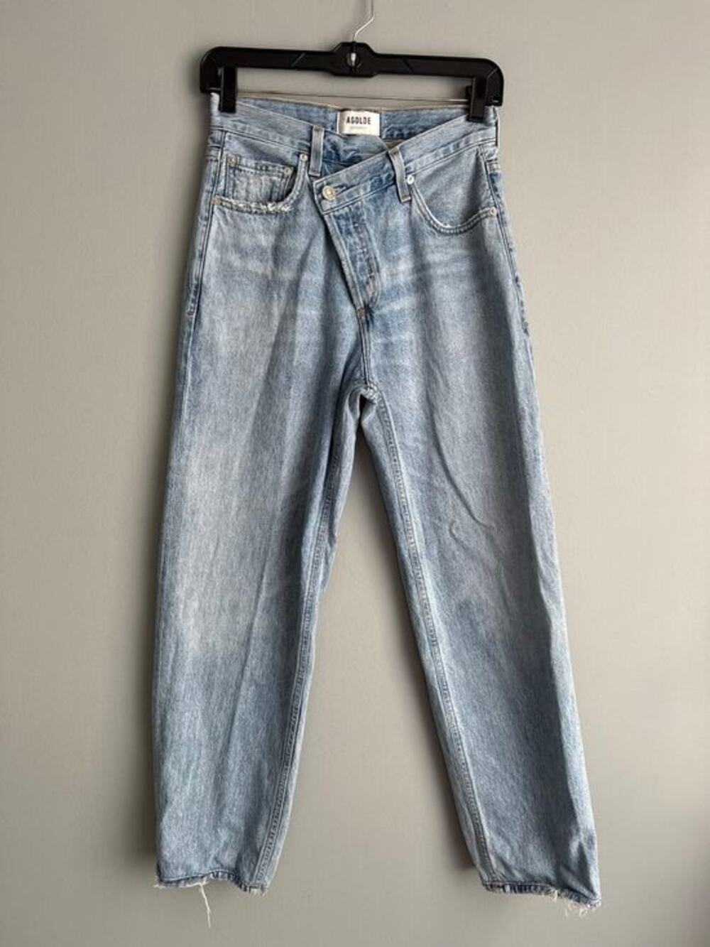AGOLDE Women Criss Cross Jean Sz 23 Light Wash 100% Cotton Raw Hem Y2K Vintage